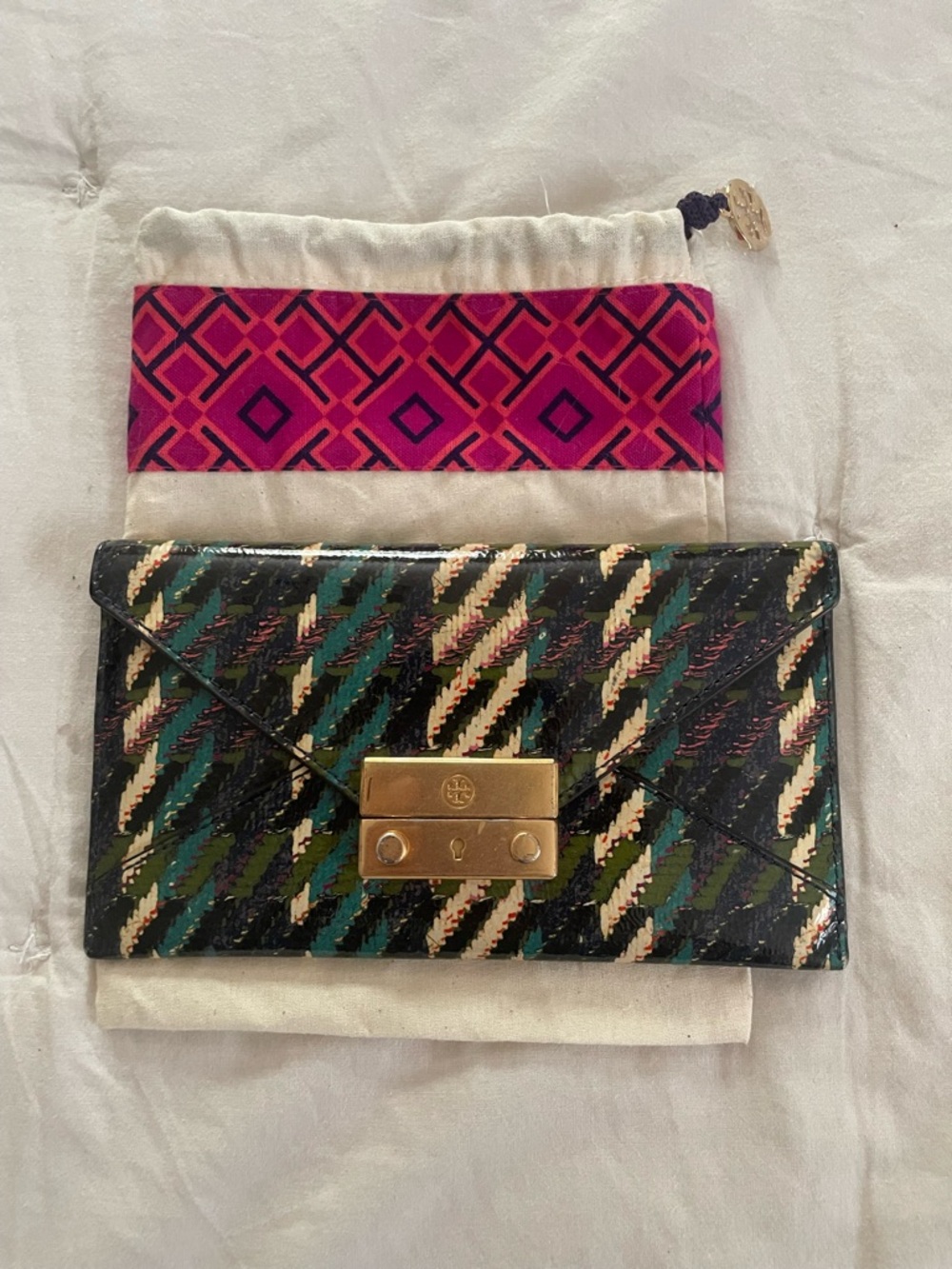 Tory Burch Sawyer plaid envelope clutch